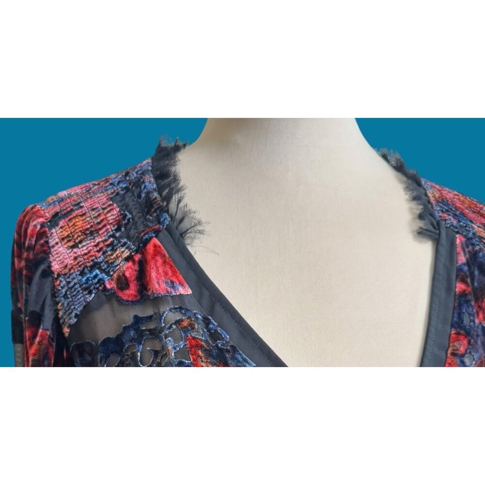 Sundance Primula Velvet Burnout Floral Blouse Silk Blend Size Medium Boho Goth - Picture 7 of 15